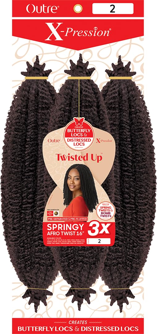 Outre X-Pression - Twisted Up - Springy Afro Twist 16" 3X (2 Pack, DARK BROWN 2)