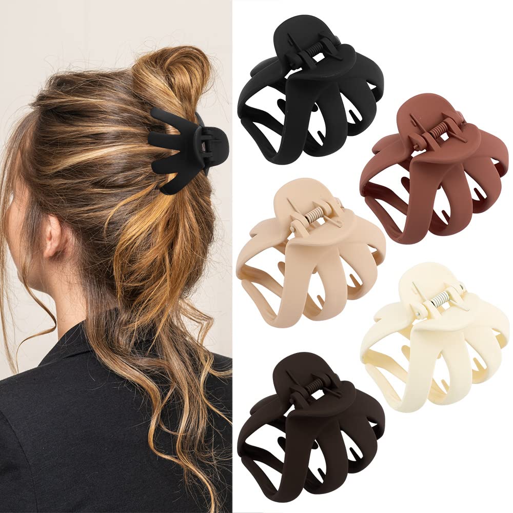 Atoden Hair Clips, 5Pcs Octopus Matte Hair Claws for Women, Large 3.15" Hair Clips for Thick Hair, Non-slip Jaw Clips, Hair Accessories Beauty & Personal Care Atoden