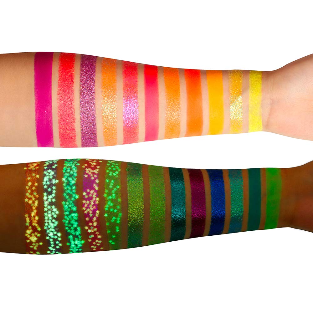 DE'LANCI Neon Eyeshadow Palette Glow in the Dark, Aurora Glow Eyeshadow Pallets Stage, Halloween Christmas Makeup Kit UV Blacklight Matte and Glitter Beauty & Personal Care DE'LANCI
