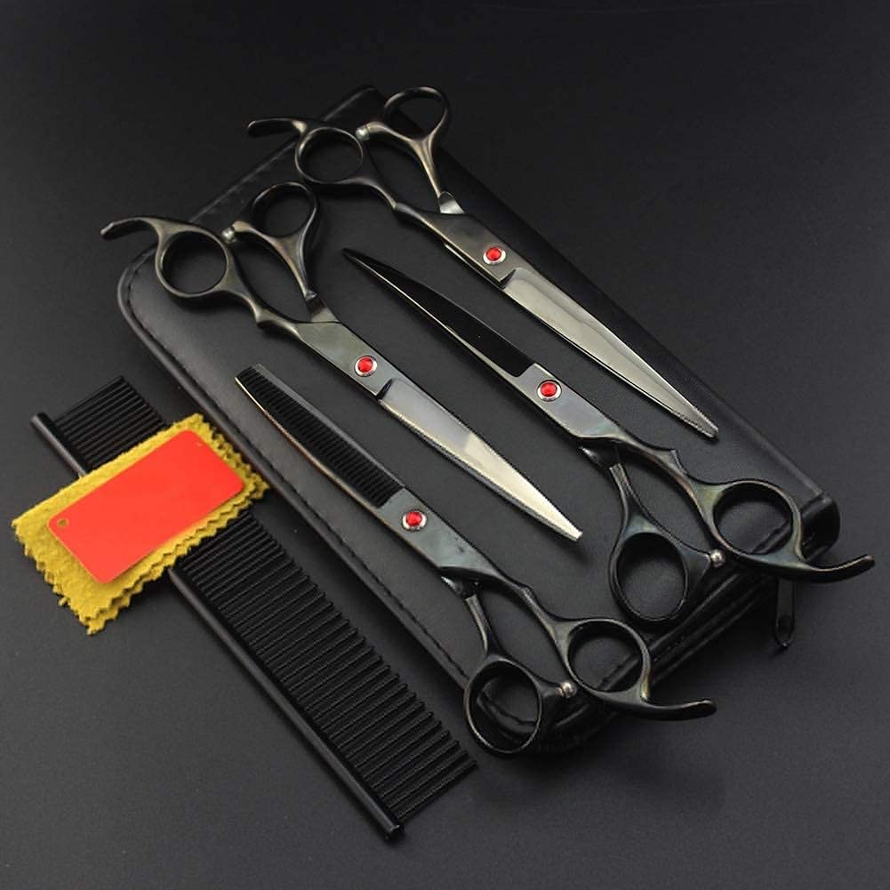 4Pcs Set Pet Grooming Professional Salon Hairdressing Scissors,Hairdo Scissors Tool Kit comb for haircut hair styling,Black Beauty and Personal Care RomildaYuan