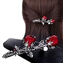 Elegant Rhinestones Rose Flower Metal Hair Clips Hair Barrette Ponytail Holder Slide Clips Hair Jewelry for Wedding,Party (Red) Beauty & Personal Care CEOZY