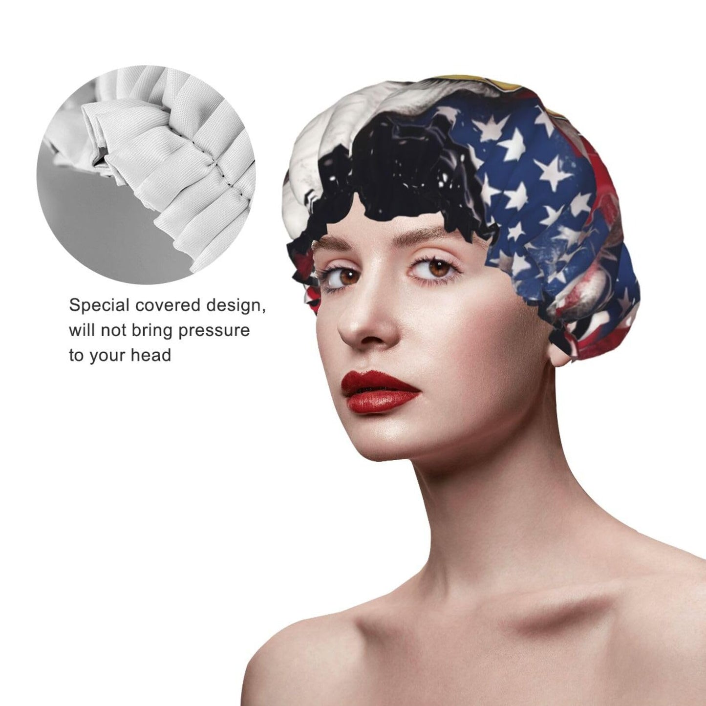 America Us Flag Bald Eagle Shower Cap For Women Reusable Double Layers Bathing Bath Cap Hair Caps Waterproof Elastic Band Ladies Spa Salon Shower Hat Beauty and Personal Care GDSHJKLW