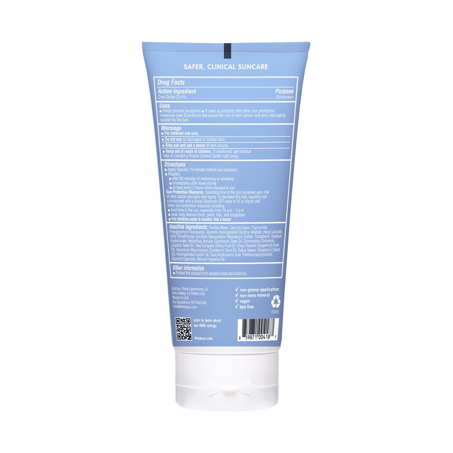 Thinksport SPF 50+ Mineral Sunscreen with Zinc Oxide, 6 Fl Oz - Safe, Natural Sunscreen Lotion for Sports & Active Use, Water Resistant Reef Safe Beauty & Personal Care THINK