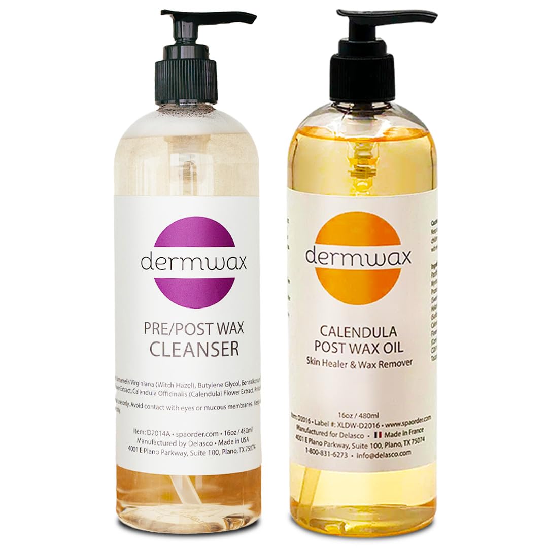 Dermwax Pre and Post Wax Care Kit - Complete Prep & Aftercare in One Set - Cleanser Removes Oils & Residue - Calendula Oil Calms & Nourishes Skin Beauty and Personal Care Dermwax