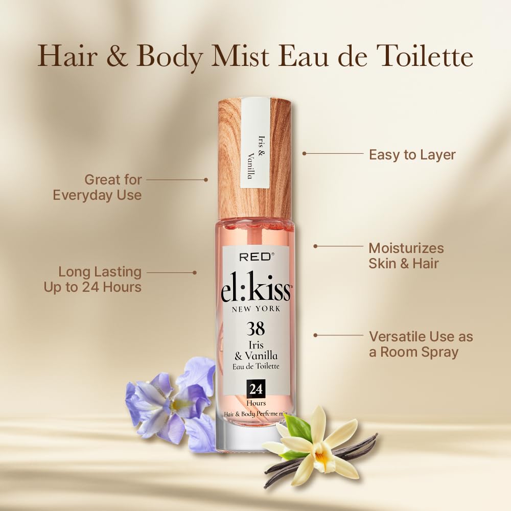 EL:KISS Hair Perfume & Body Mist, Iris & Vanilla Inspired by La V. E. Belle, Eau de Toilette 30mL (1.01 Fl Oz), Hydrating & Long-Lasting, Alcohol Beauty & Personal Care EL:KISS