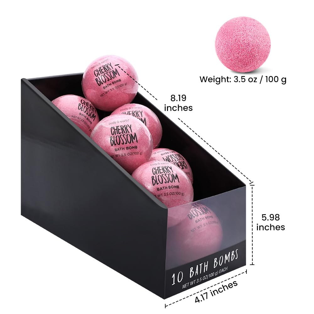 Body & Earth Bath Bombs Gift Set for Women, 10 X 3.5 oz Essential Oils Cherry Blossom Handmade Birthday Gift Idea for Family, Women, Mother's Day Beauty and Personal Care BODY & EARTH