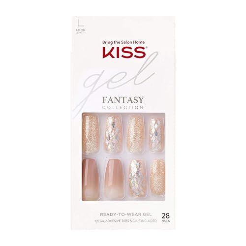 KISS Gel Fantasy Ready-to-Wear Press-On/Glue-On Nails Kit, Long Length, Style “Hard To Forget”, with 24 Mega Adhesive Tabs, Pink Gel Glue, Manicure Beauty & Personal Care KISS