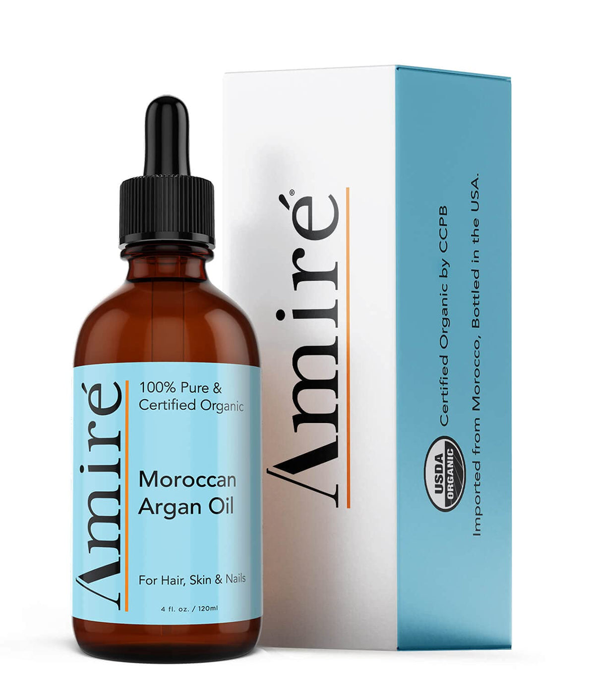 Amire USDA Certified Organic Argan Oil 4oz, Triple Extra Virgin Grade Moroccan Argan Oil for Hair Growth. Skin, Face, & Nails. Moisturizer. Scalp
