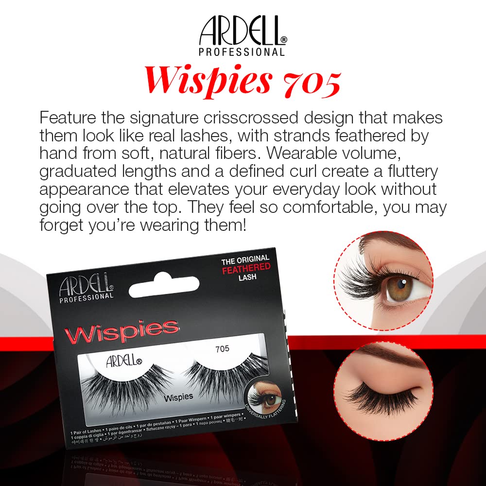 Ardell Wispies False Lashes 705 - Full Volume False Eyelashes, Long & Fluffy Lashes for Natural Look, 1 Pair Beauty & Personal Care Ardell