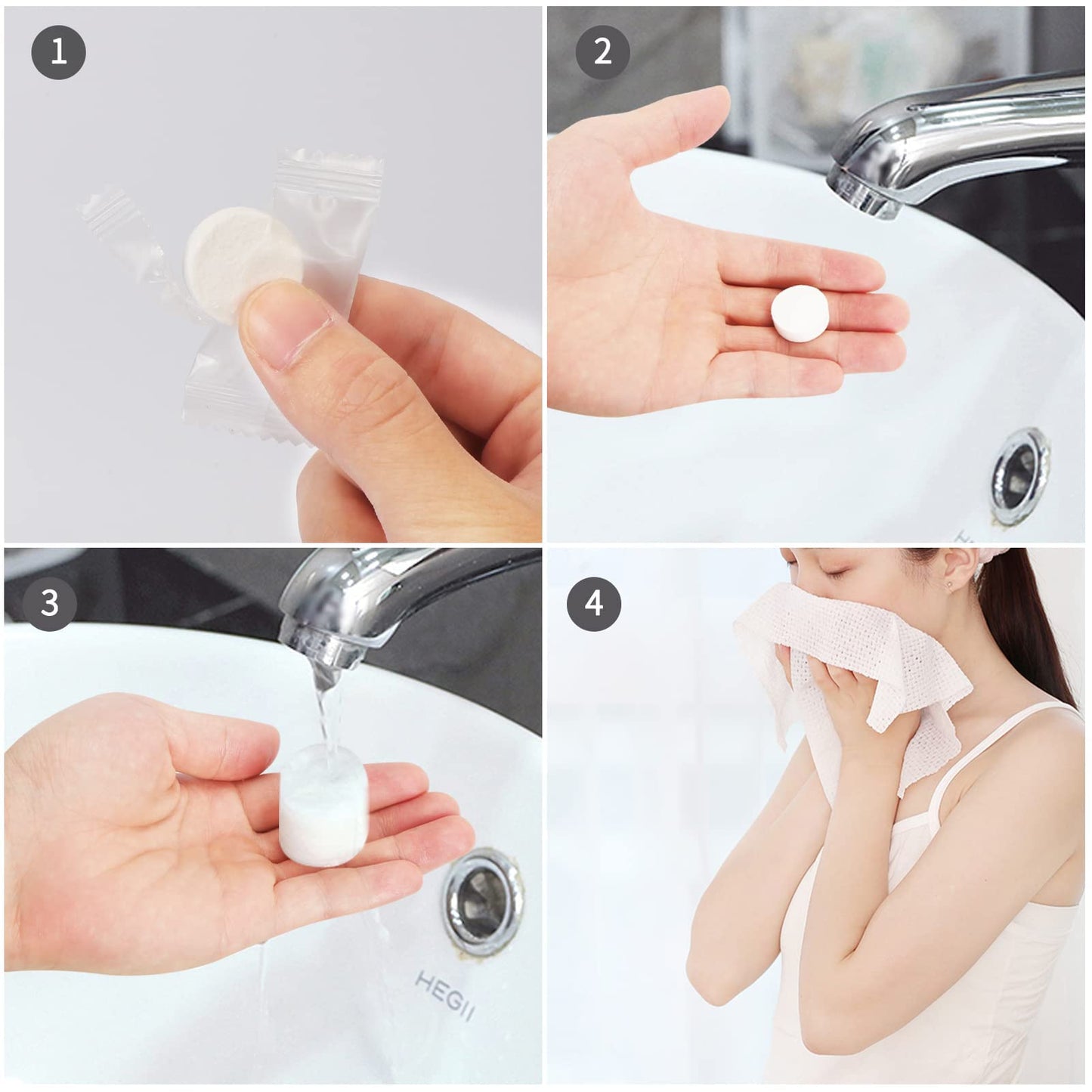 Classycoo Compressed Towel 100 PCS Mini Tablets Disposable Portable Face Towel Cotton Coin Tissue for Travel, Camping, Hiking, Sport, Home Hand Beauty and Personal Care Classycoo