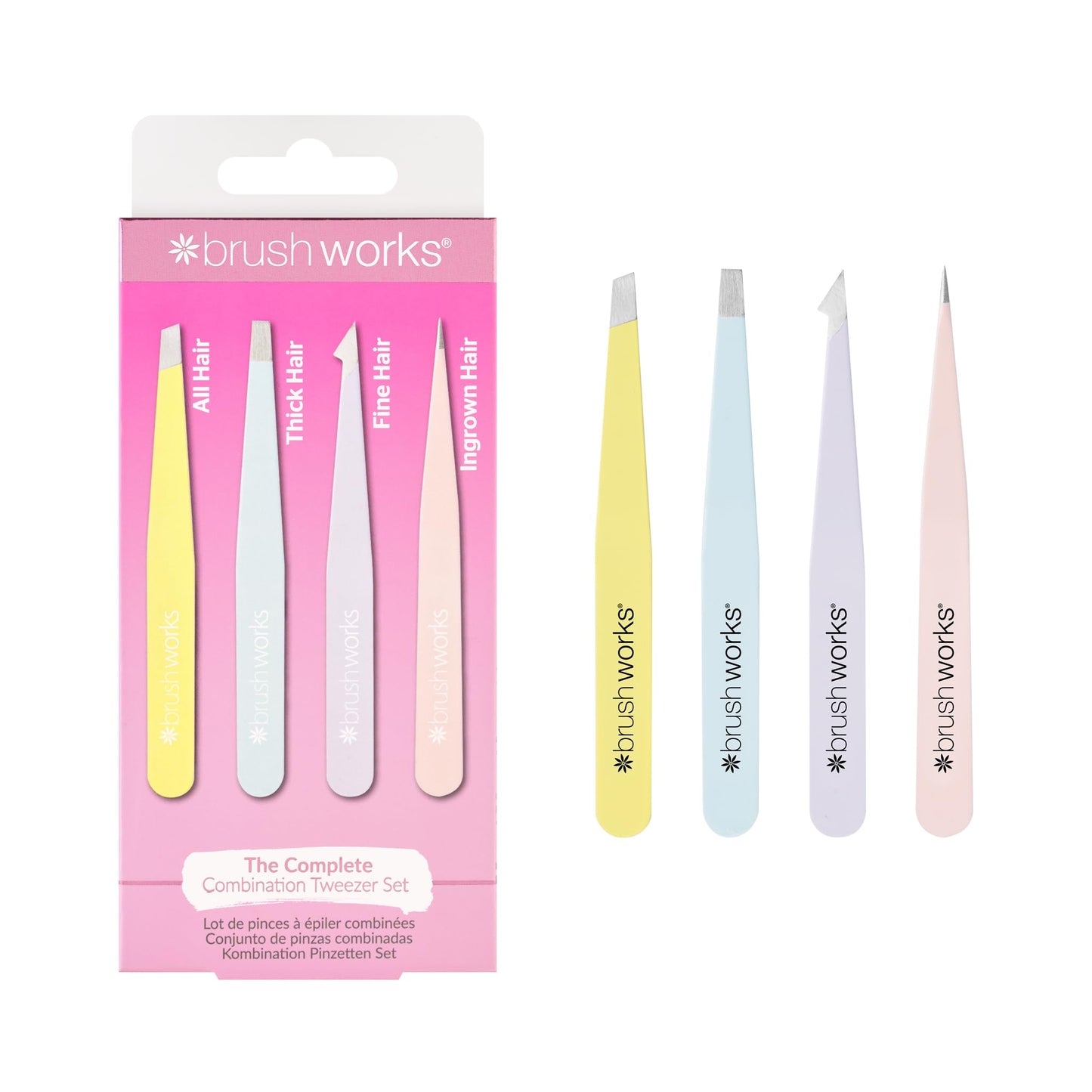 Brushworks HD 4 Piece Combination Tweezer Set - Mixed Beauty and Personal Care Brushworks