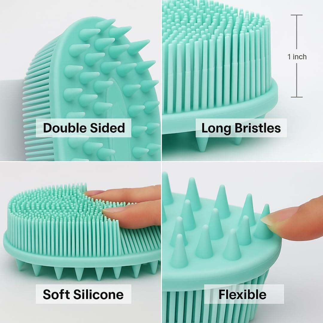 Essential Aura All-in-One Exfoliating Shower Brush - Gentle Silicone Loofah for Sensitive Skin with Dual-Purpose Scalp Massage for Spa-Quality Showers Beauty and Personal Care Essential Aura