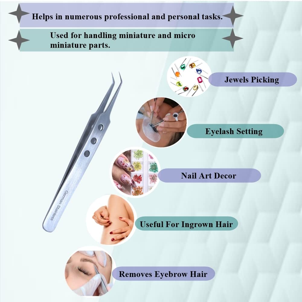 Professional Stainless Steel Tweezers 4.75" with Fine Precision Tips & Fenestrated Handle Suitable for Facial Hair, Splinter and Ingrown Hair Removal Beauty and Personal Care HIGH TECH INSTRUMENTS