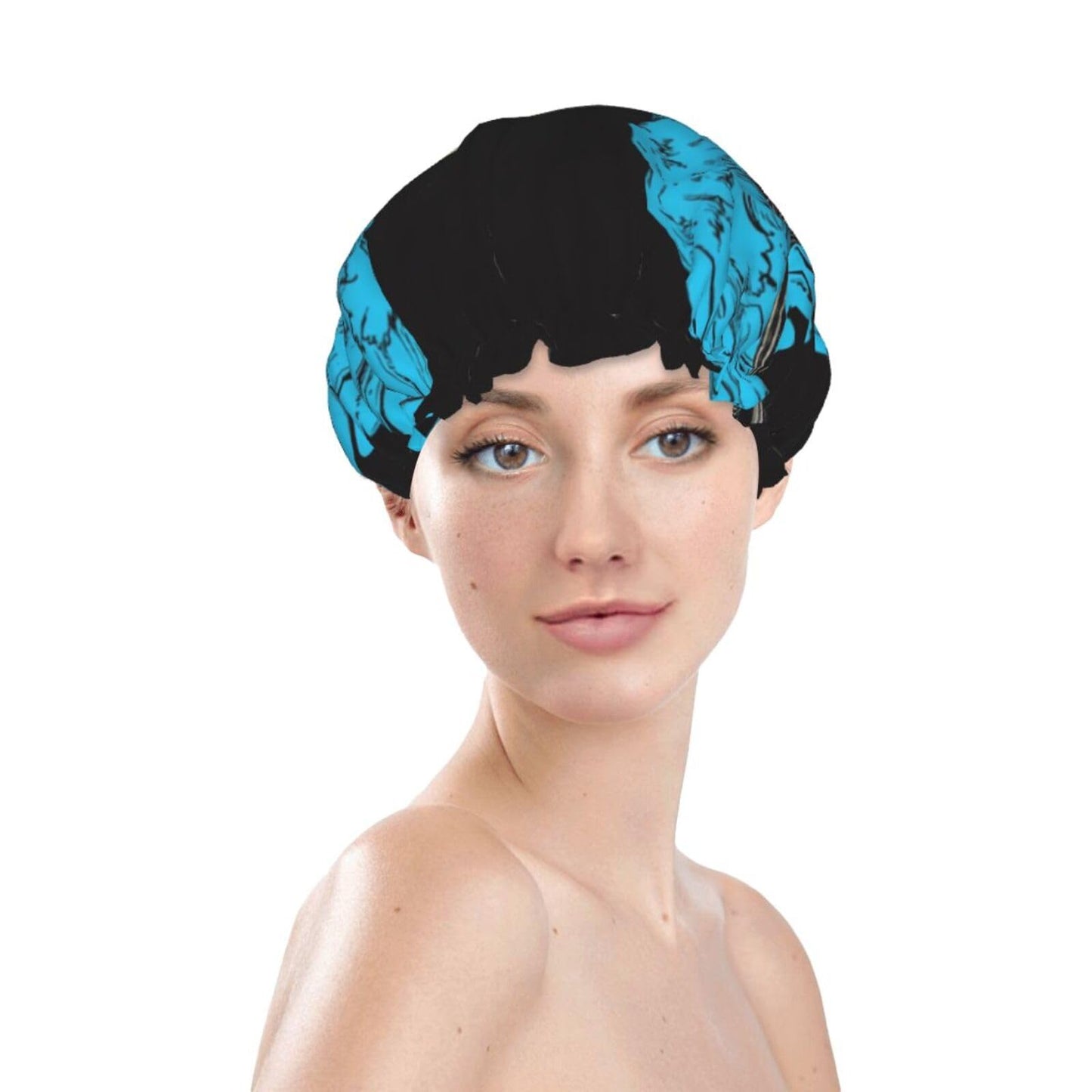 Skeleton Angel With Blue Wings Prints Shower Cap Double Layer Lined Waterproof Bathing Shower Hat Beauty and Personal Care Gjieliness