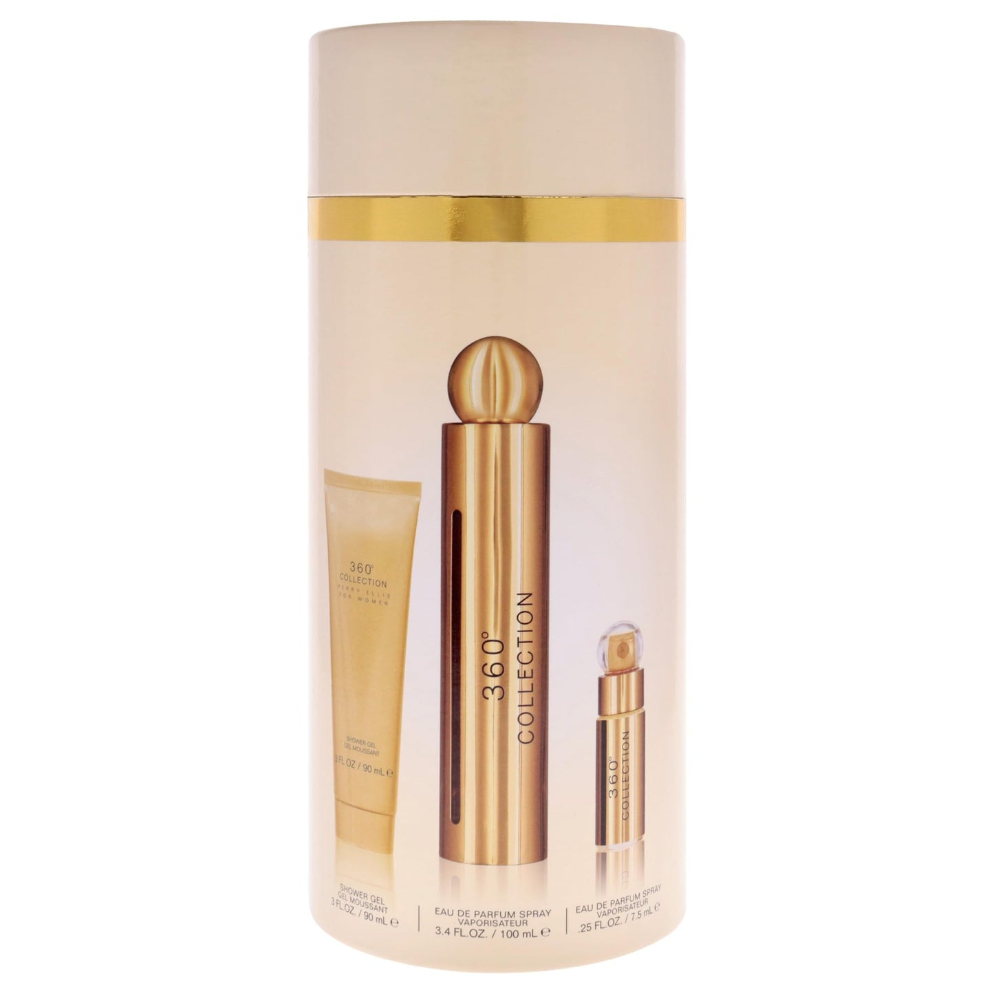 Perry Ellis 360° Collection for Women - 3-Piece Canister Gift Set (3.4 fl oz Eau de Parfum, 3 oz Shower Gel, .25 fl oz EDP Mini Travel Spray) - Beauty & Personal Care Perry Ellis