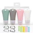 BetterJonny 4 Pcs Silicone Travel Bottles Set, Leak Proof Squeezable Tubes Set with Keychain and EVA Bag - Refillable Travel Accessories for Shampoo Beauty & Personal Care BetterJonny