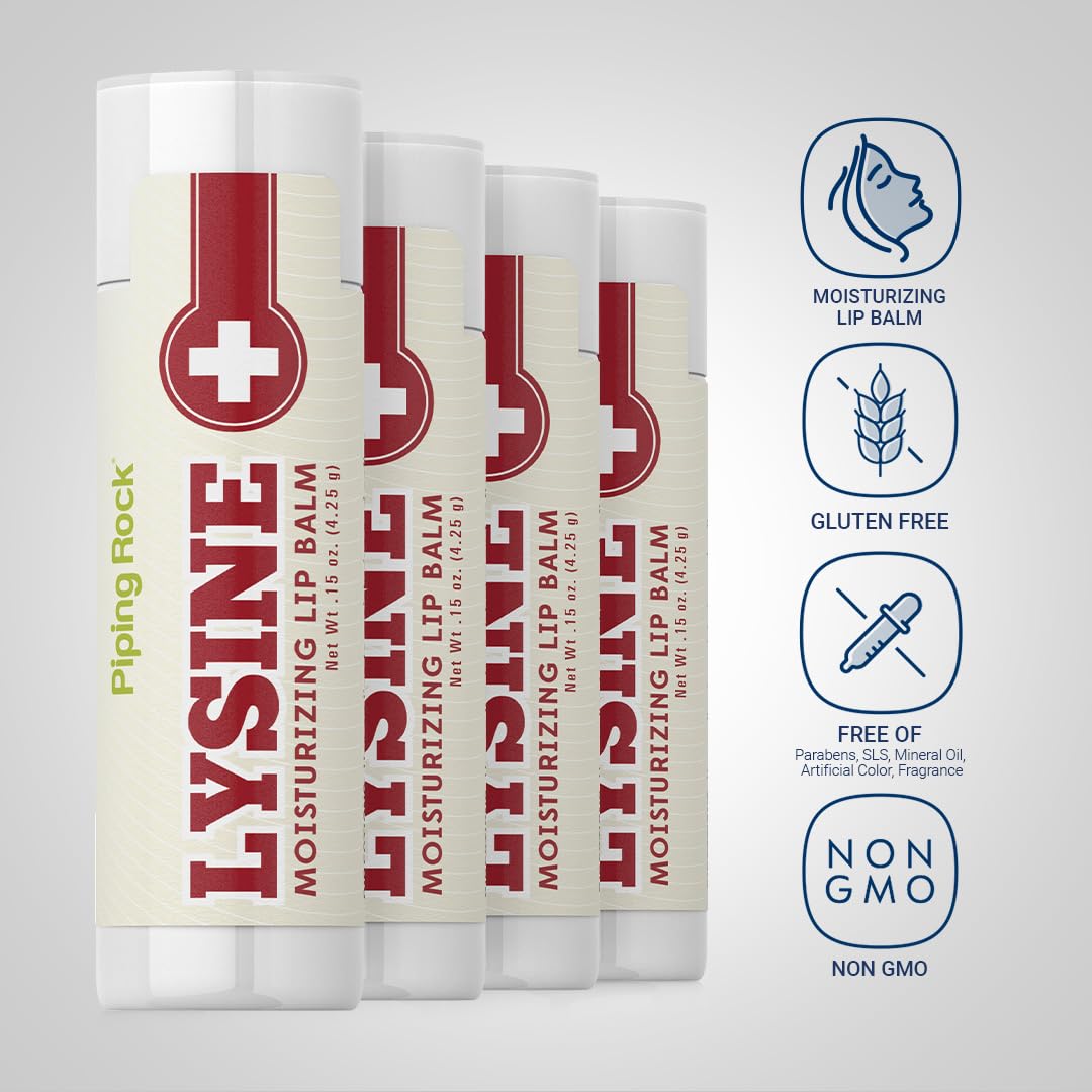 Piping Rock Lysine Lip Balm - 4 Pack - Moisturizing Ointment - Non-GMO and Gluten Free Beauty and Personal Care Piping Rock