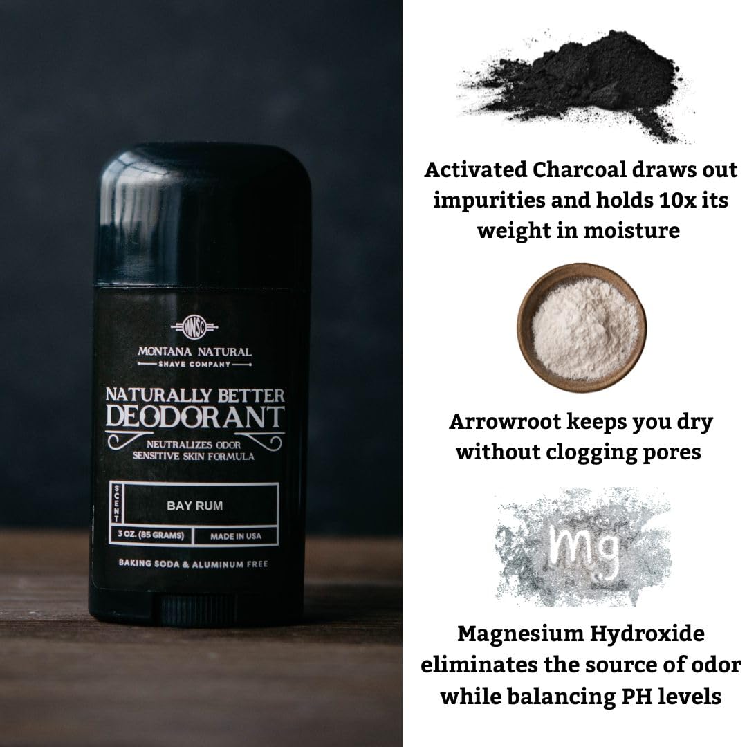 MNSC Bay Rum Naturally Better Deodorant - Magnesium and Activated Charcoal - Sensitive Skin Formula, Aluminum-Free, Baking Soda-Free, All-Natural Beauty and Personal Care Montana Natural Shave Company