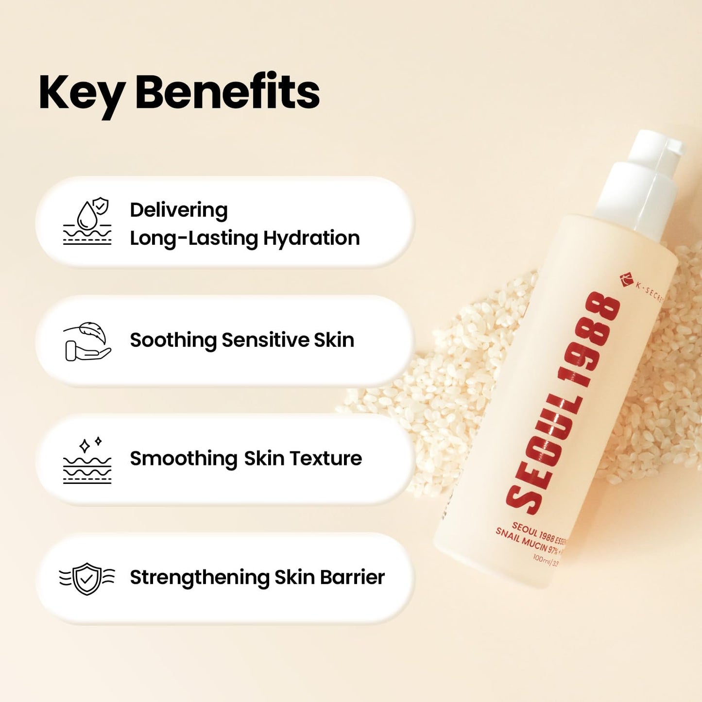 K-SECRET SEOUL 1988 Snail Mucin 97% Essence - Concentrated Yet Lightweight Formula Infused with 97% Snail Mucin | Soothing & Fast-Absorbing Facial Beauty & Personal Care K-SECRET