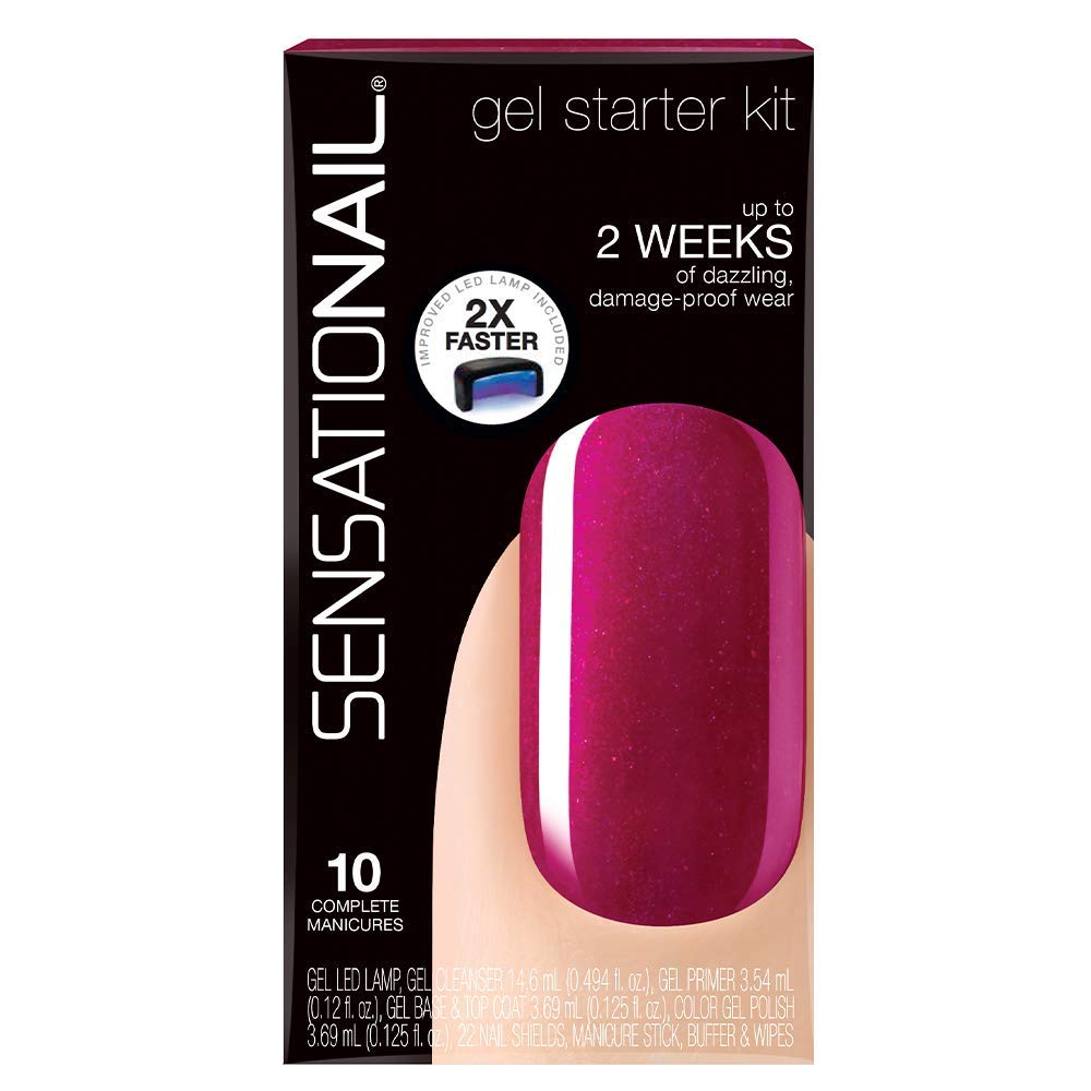 SensatioNail Gel Nail Polish Starter Kit, Raspberry Wine Red - At-Home Gel Nail Kit with Everything Needed for 10 Manicures - Lasts up to 2 Weeks