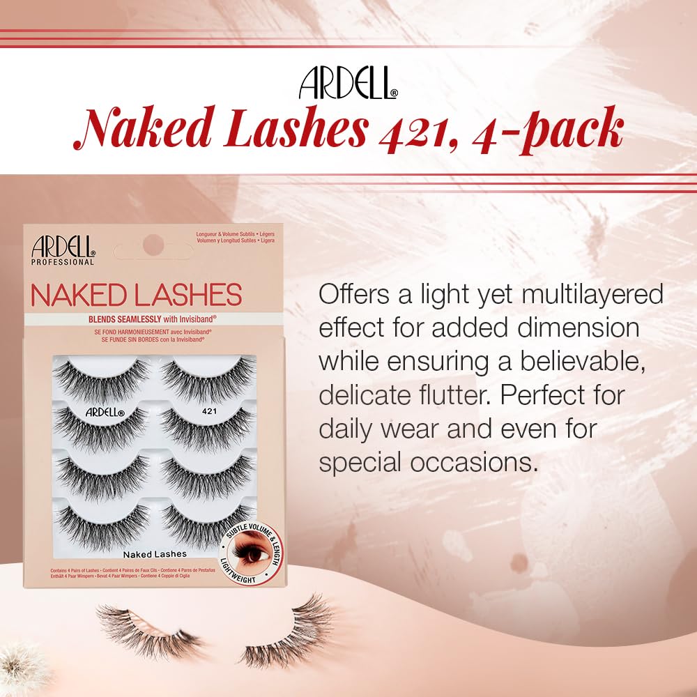 Ardell Naked Strip Lashes 421 - Natural-Looking, Long-Lasting False Eyelashes with Invisiband for Seamless Blend, 4 Pairs, 1-Pack Beauty & Personal Care Ardell