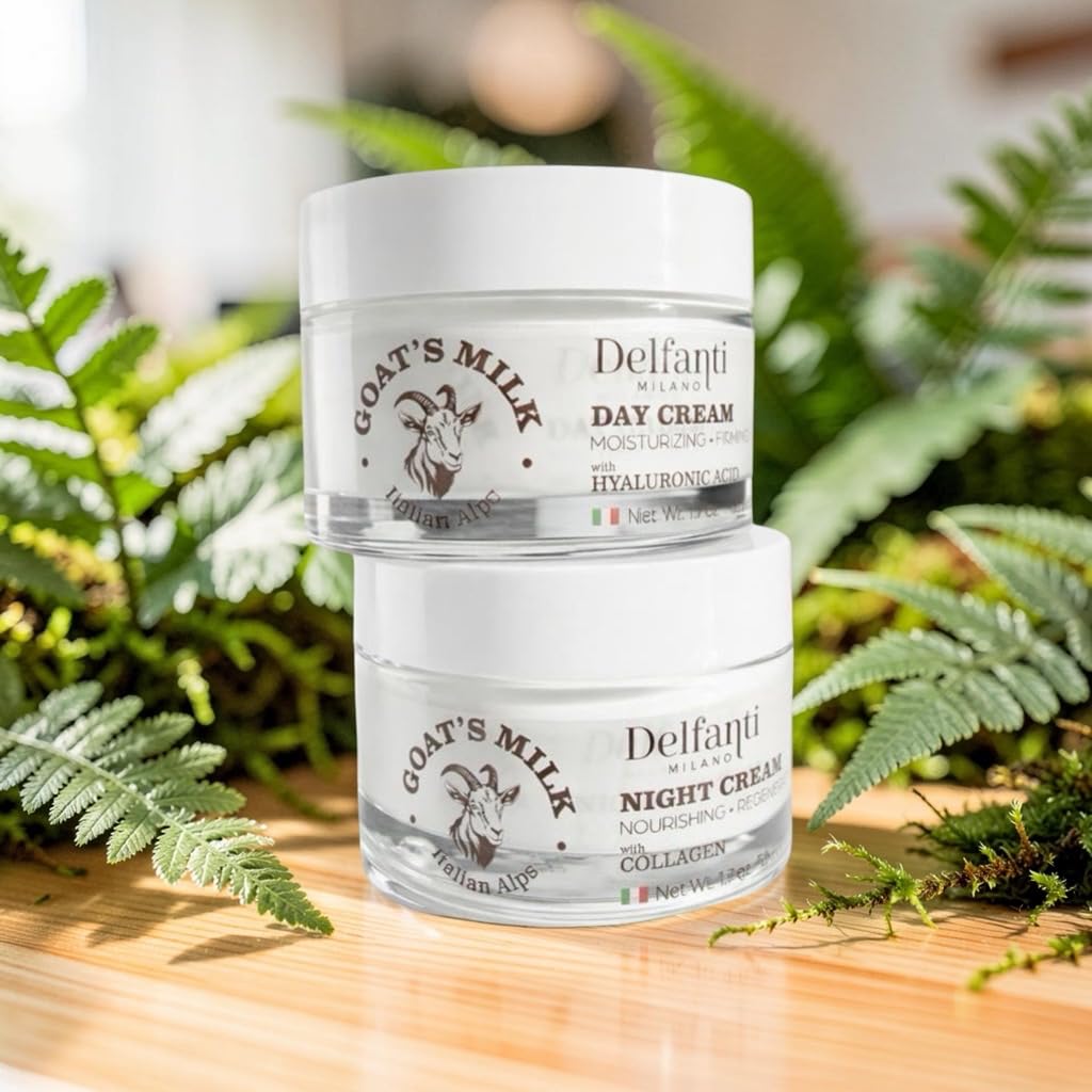 Delfanti-Milano • FULL SIZE DUO PACK • GOAT'S MILK with HYALURONIC ACID Day Cream and GOAT'S MILK with COLLAGEN Night Cream • Face and Neck Beauty & Personal Care Delfanti-Milano