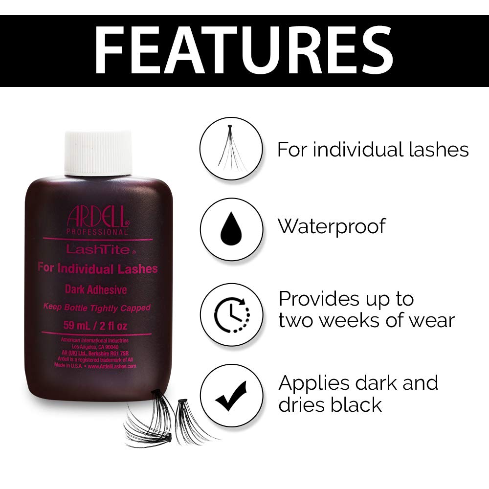 Ardell LashTite Lash Adhesive, Dark Eyelash Glue for Individual Lashes - Long-Lasting Waterproof Lash Glue, 2 fl oz