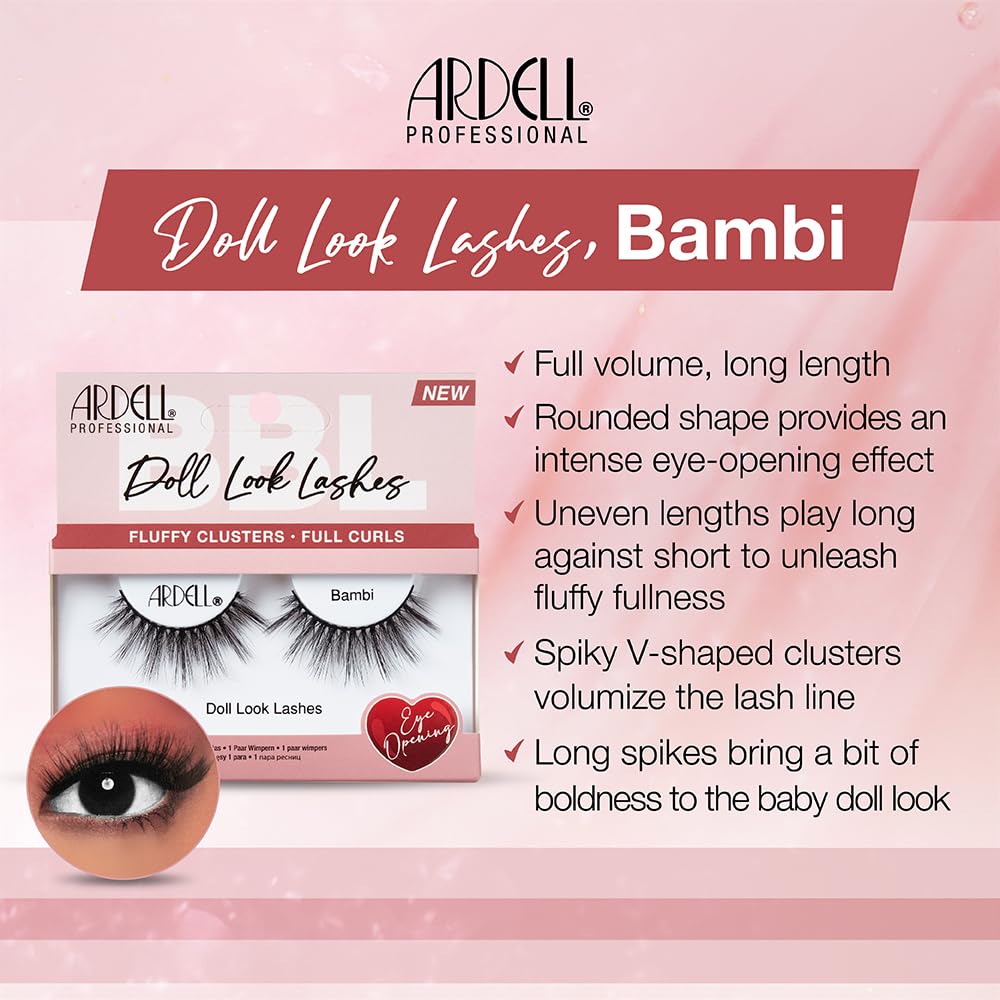 Ardell Bambi Doll Look False Eyelashes - Lightweight, Dramatic Volume & Length Wispy Strip Lashes for Big Eye Effect, 1 Pair