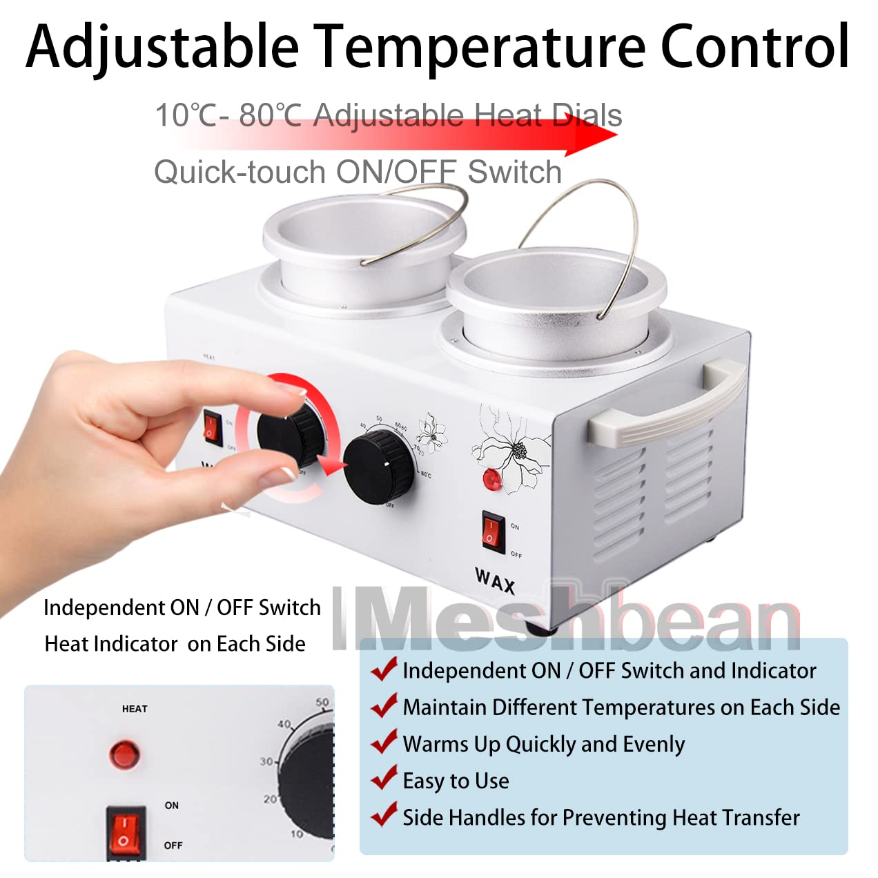 iMeshbean Double Wax Warmer Heater Hair Removal Waxing Kit Hot Paraffin Skin Care Machine SPA Tool Kit with 400g Tea Tree Hard Wax Beans Beauty and Personal Care iMeshbean