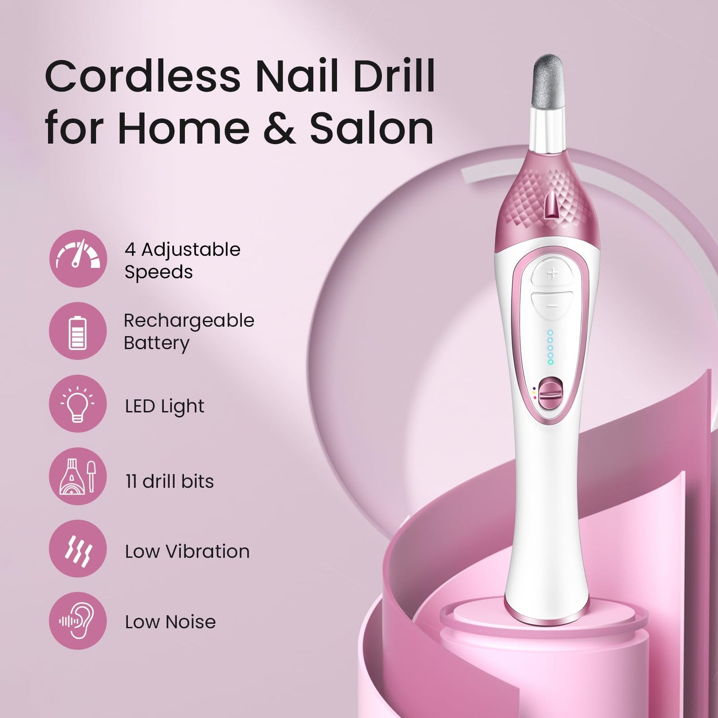36-Piece Professional Manicure Pedicure Kit-Cordless Electric Nail File Kit,20000RPM, 11Pcs Bits,4 Speed,Rechargeable Pedicure Tool for Feet,Hand Foot Beauty & Personal Care ISTON