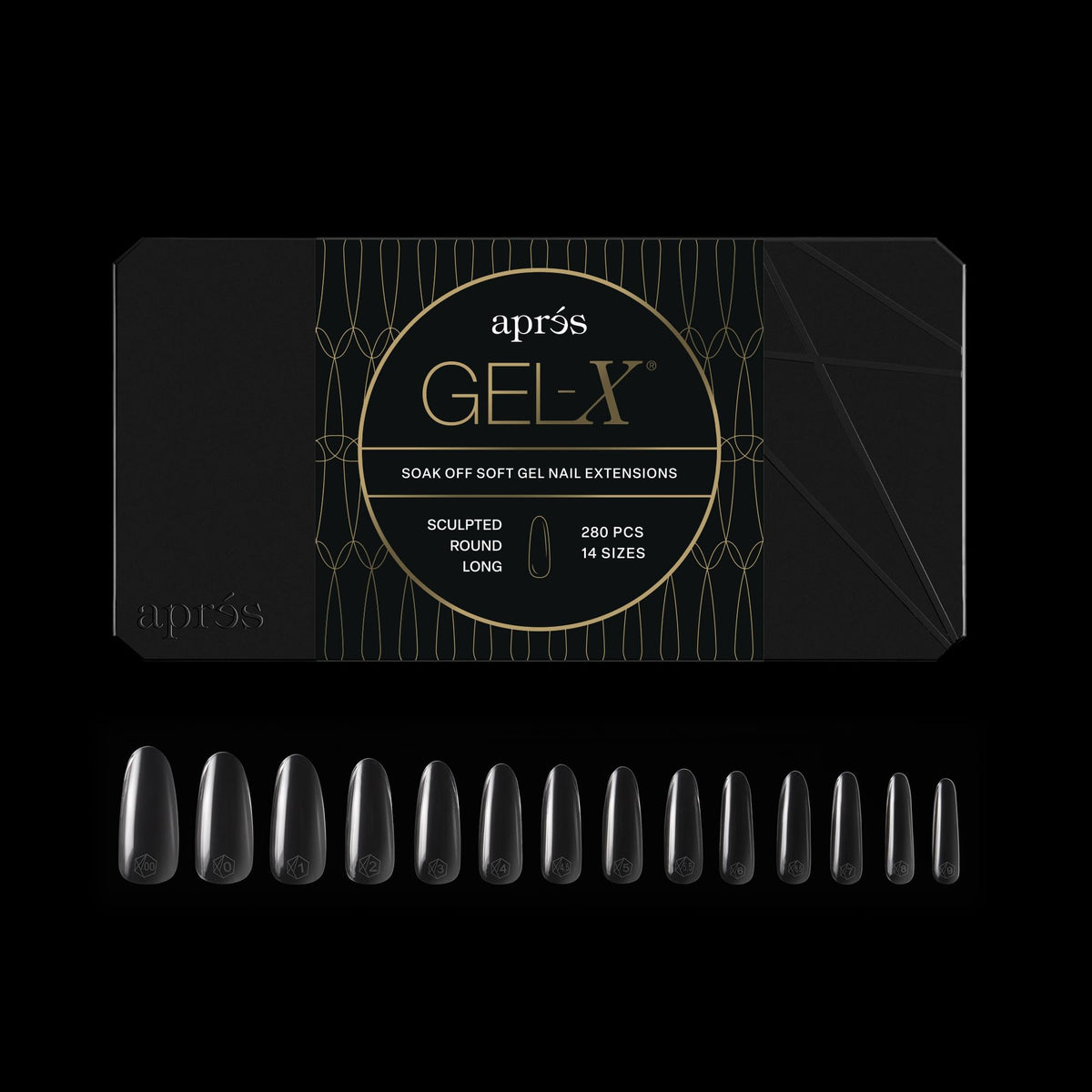 Apres Gel-X® Round Box of Nail Tips | 280 Gel-X Tips, Soft Tips, 14 Sizes 00-9 | Half-sizes Included (Sculpted Round Long, 280.00 Fl Oz (Pack of 1))