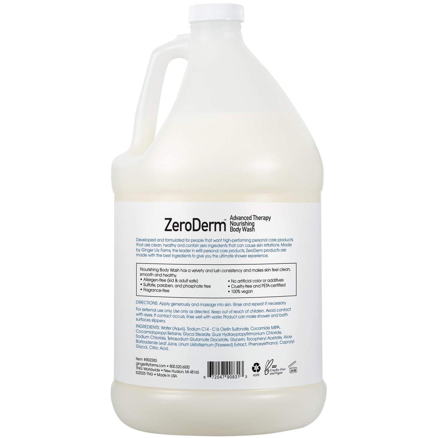 Ginger Lily Farms Botanicals ZeroDerm Advanced Therapy Nourishing Body Wash, 100% Vegan & Cruelty-Free, Fragrance Free, 1 Gallon (128 Fl. Oz.) Refill Beauty & Personal Care Ginger Lily Farms