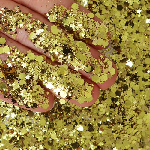 Gold - Face & Body Chunky Glitter - Hair, Makeup, Face, Body, Nails, Resin, Slime, Bath-Bombs, Candles, Arts & Crafts, and More - Solvent Resistant Beauty & Personal Care Electric Bliss Beauty