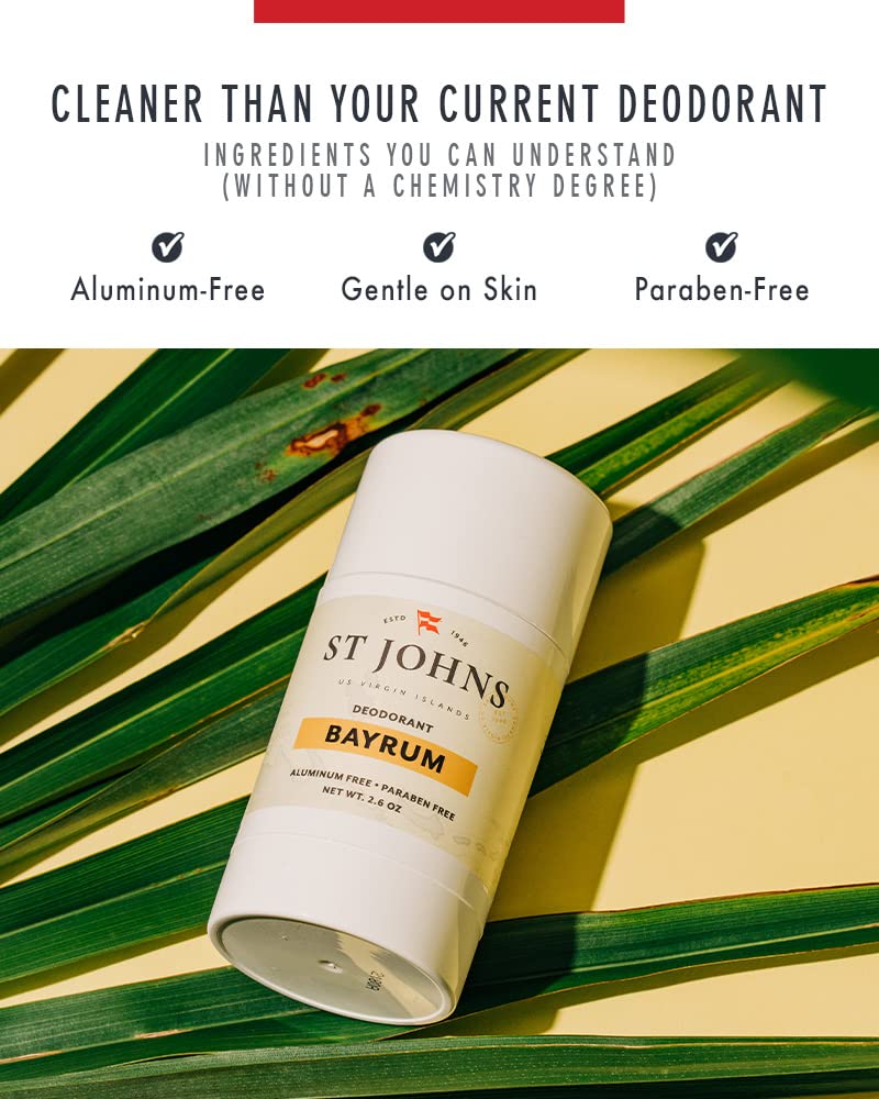 St Johns Bay Rum Aluminum Free Deodorant - Long-Lasting, Odor Resistant, & Soothing - Clear Deodorant Stick - Odor-Free Deodorant Made of Natural Beauty and Personal Care St. John