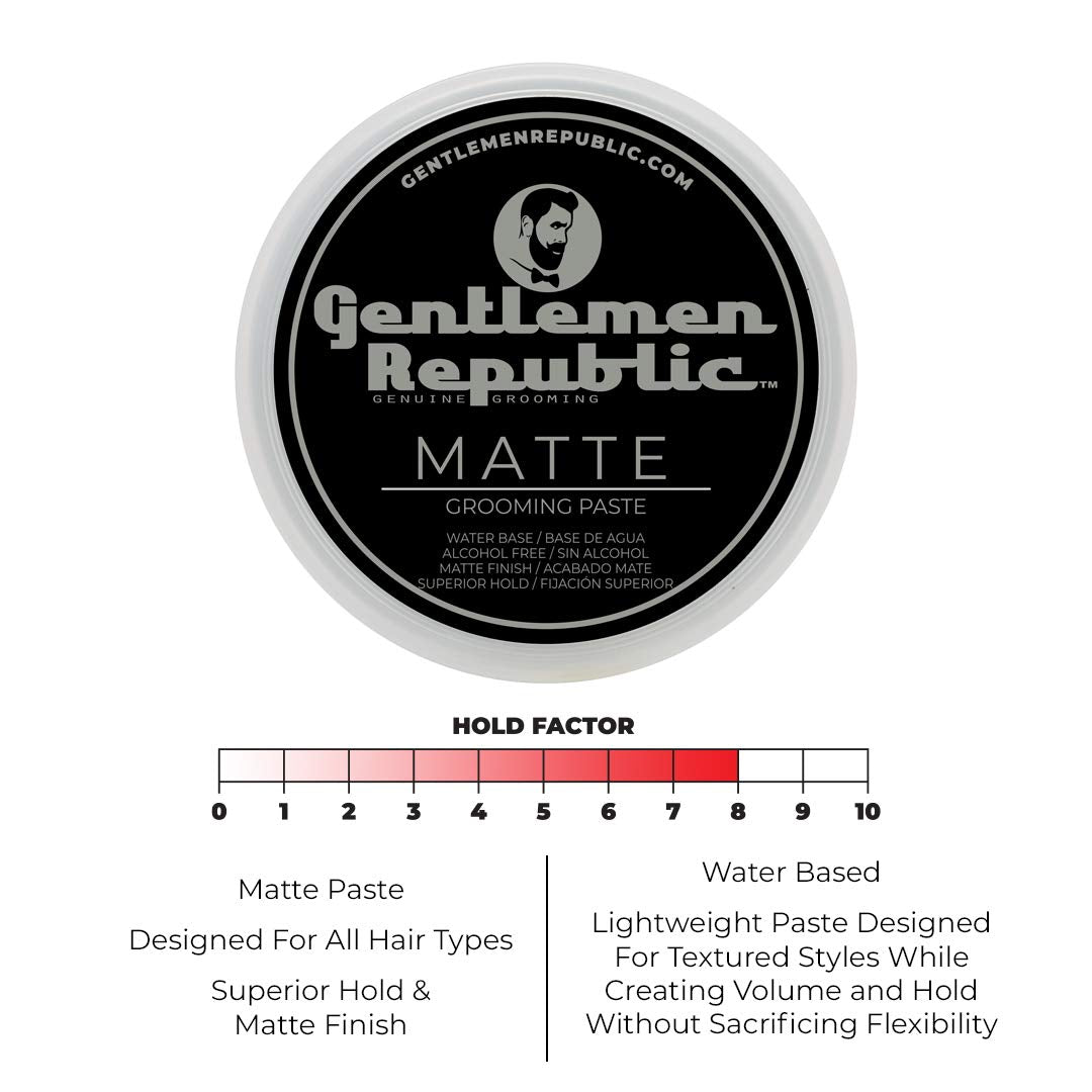 Gentlemen Republic 4oz Matte Paste for Men - Water-Based Men's Hair Paste with Strong Hold & Matte Finish - Alcohol-Free Hair Styling for Natural Beauty & Personal Care Gentlemen Republic