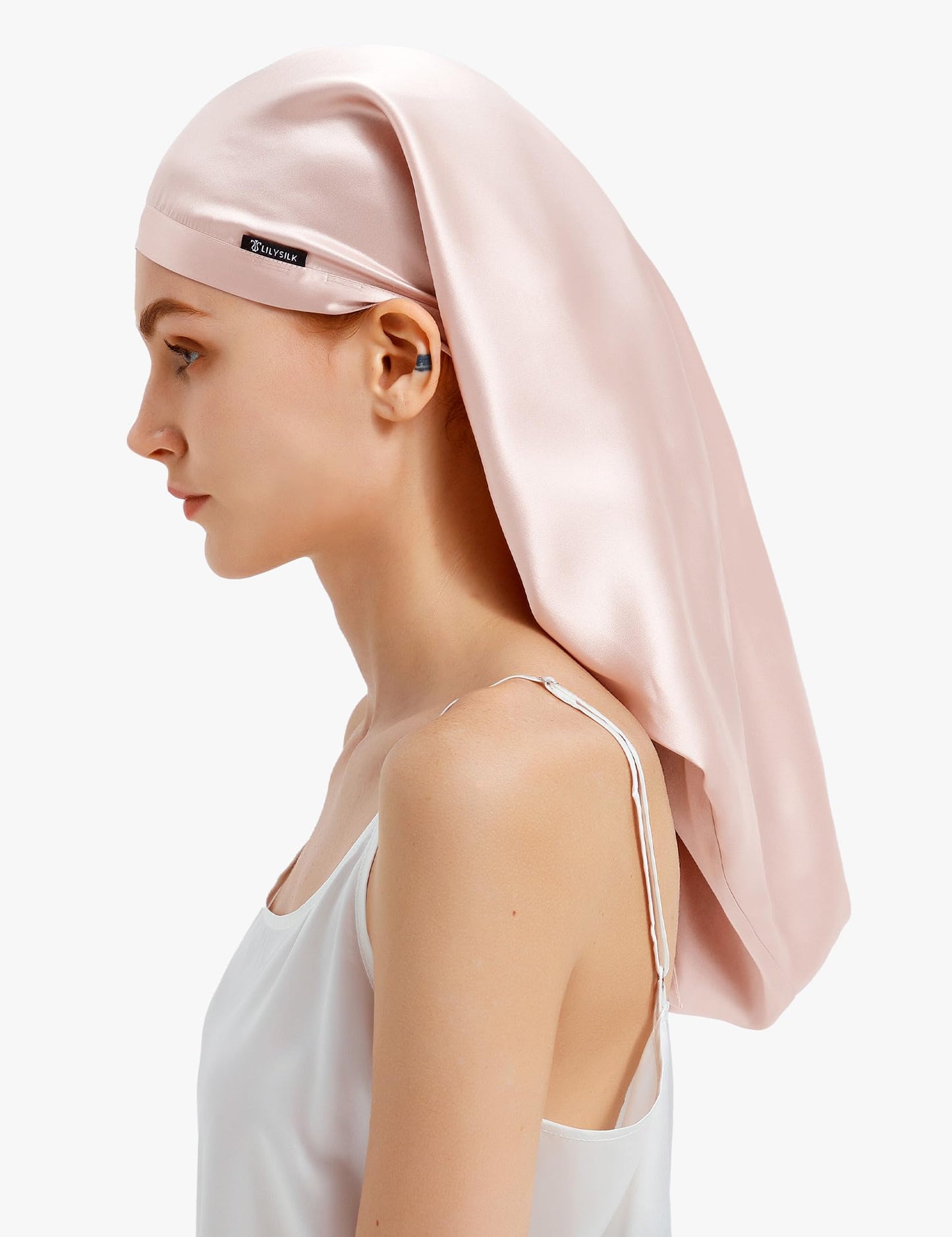 LilySilk 100% Silk Bonnet Mulberry 19 Momme Silk Sleep Cap Long for Curly Hair Night Cap for Sleeping, Silk Hair Wrap for Women Light Beige Beauty and Personal Care LilySilk