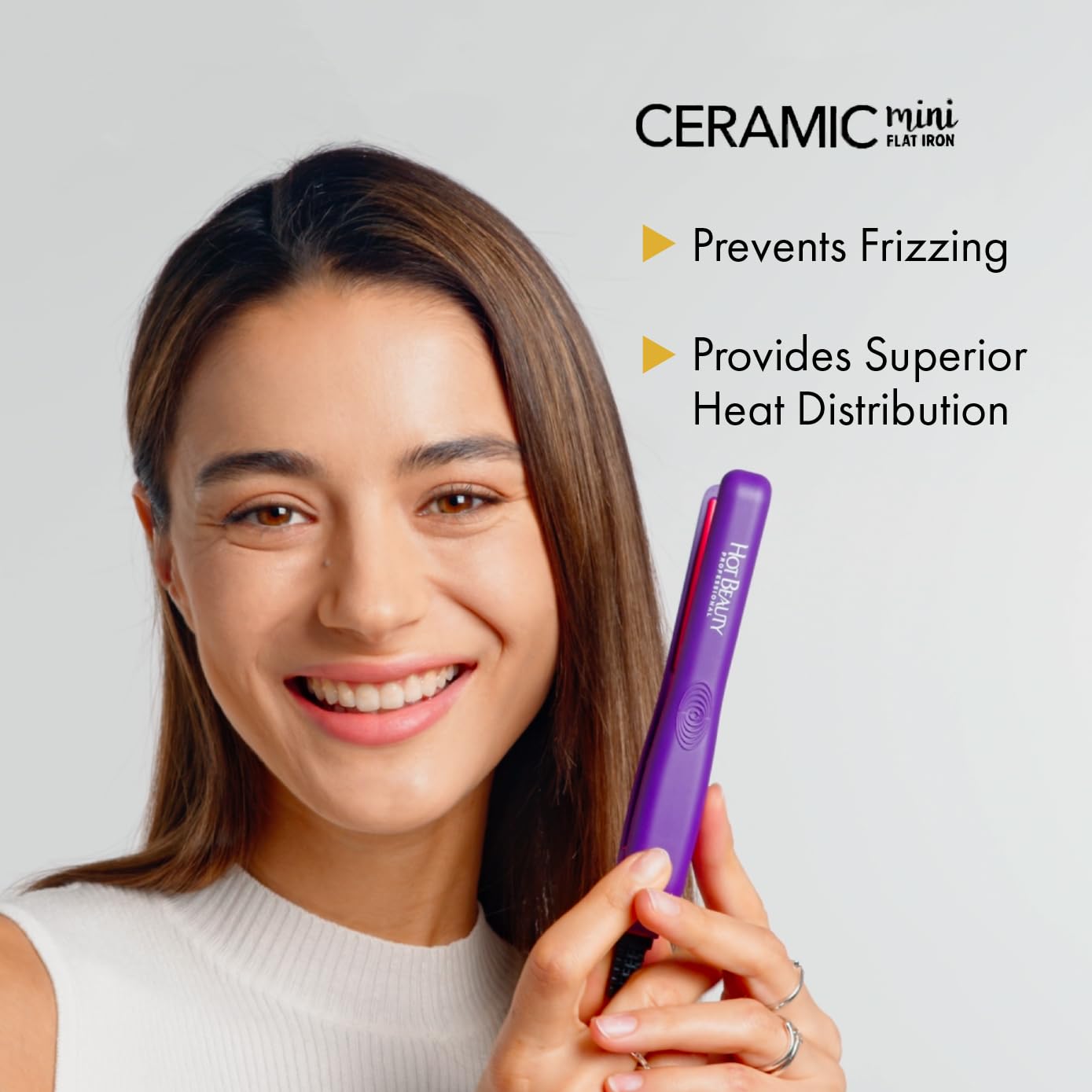 Hot Beauty Professional Ceramic Mini Flat Iron 1/2", Anti-Frizz, Fast Heating, Versatile Styling for Curly & Straight Hair, Ideal for Traveling Beauty & Personal Care Hot Beauty