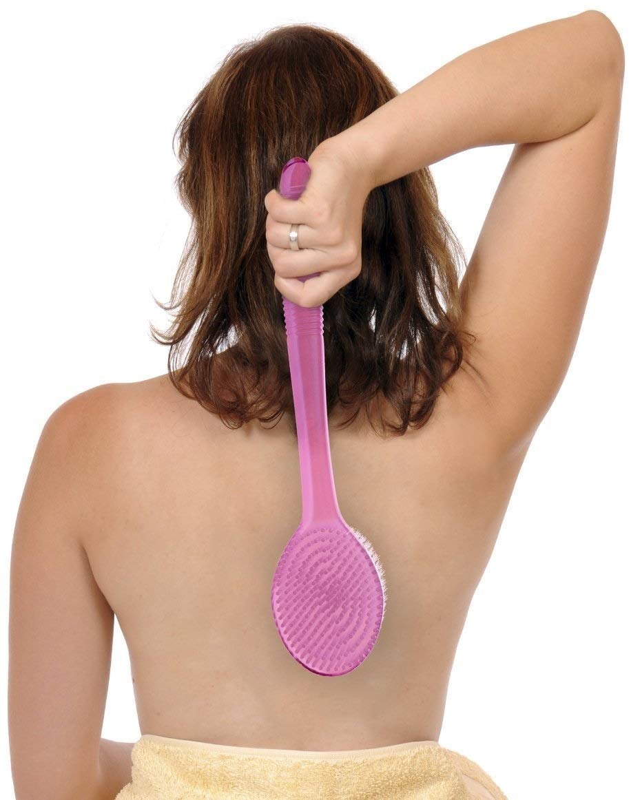 Tarrant Long-Handle Bath/Shower Body Brush and Back Scrubber with Hard Bristles for Deep Skin Cleansing and Exfoliating - Pink Beauty and Personal Care Tarrant