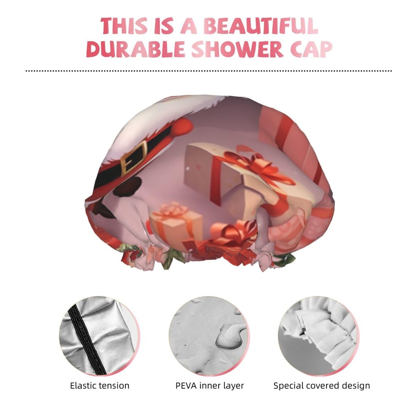 Cute Christmas Holidays Shower Cap for Women Men Large Reusable Shower Bonnet Double-Layer Waterproof Bath Caps Elastic Band Hair Hat for All Beauty and Personal Care BWLHJKE