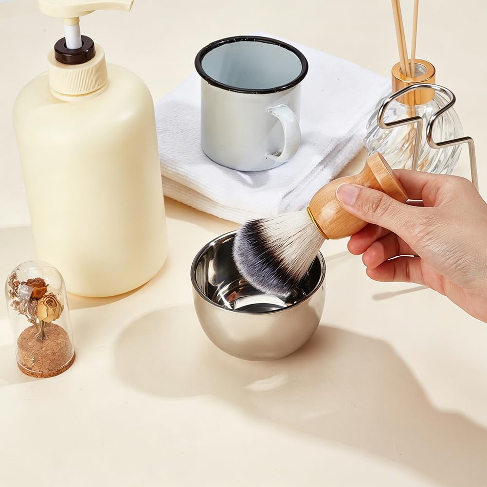 CRAFTYMELODY Shaving Brush Set for Men Platinum 3 In 1 Badger Hair Shaving Brush with Wood Handle Stainless Steel Shaving Bowl and Wet Shave Stand Beauty and Personal Care CRAFTYMELODY