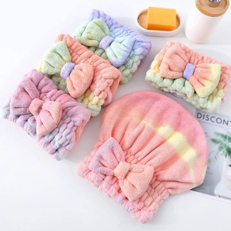 HIONJIN Microfiber Rainbow Bow Shower Cap Female Quick Dry Hair Towel Shower Wrap Beauty and Personal Care HIONJIN
