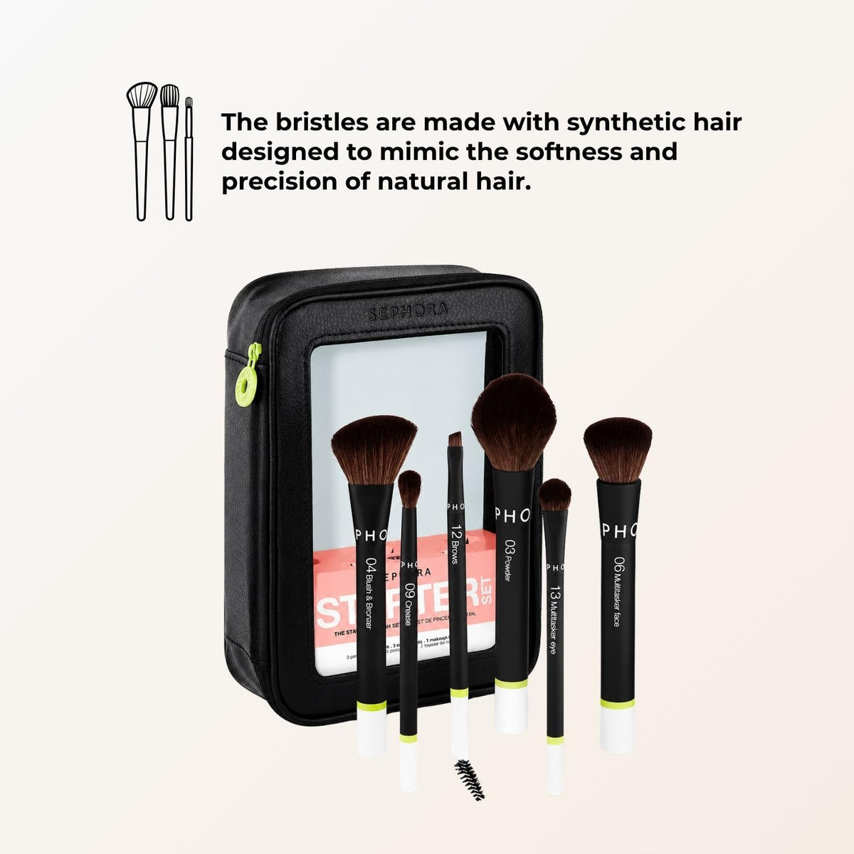 Sephora Favorites The Starter Brush Set - 3 Face Brushes - 3 Eye Brushes and 1 Makeup Bag