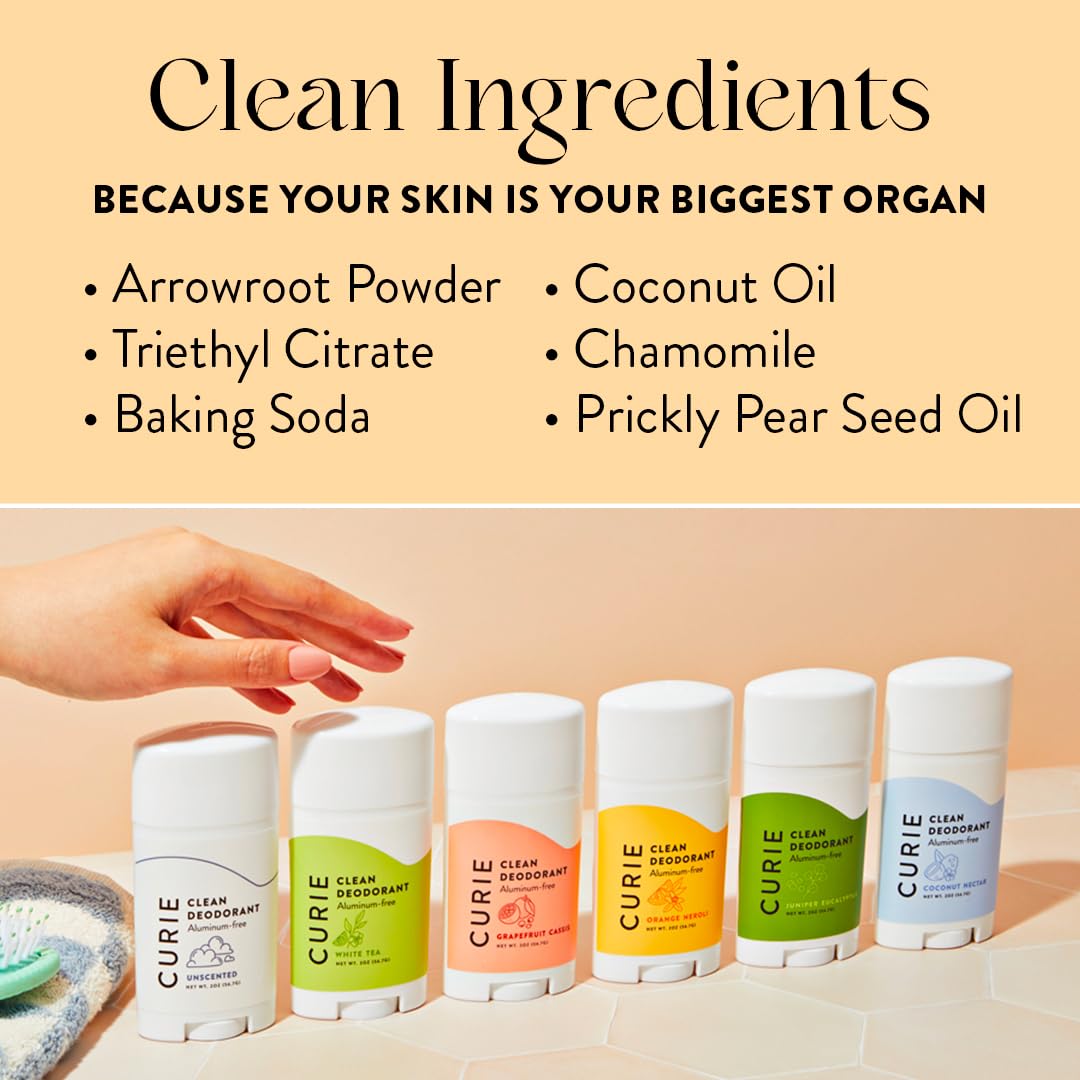 Curie Natural Deodorant for Women - Orange Neroli 2oz Stick - Aluminum Free Deodorant, Paraben Free, Cruelty Free, Non-Toxic Beauty and Personal Care Curie
