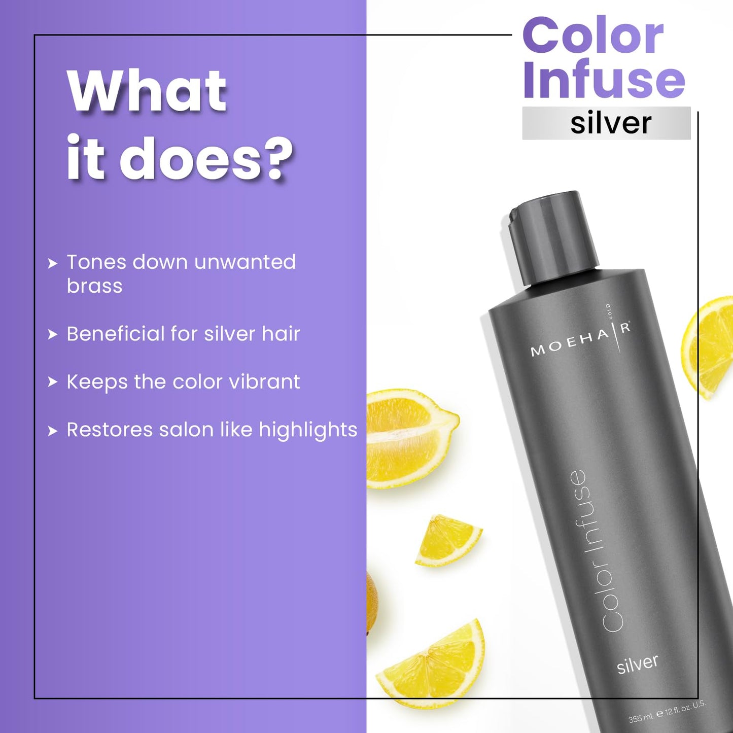 MOEHAIR Color Infuse Silver - 12 Fl. Oz | Purple Toner for Silver, Gray & White Hair | Neutralizes Unwanted Brassiness | Salon-Grade Hair Toner Beauty & Personal Care MOEHAIR