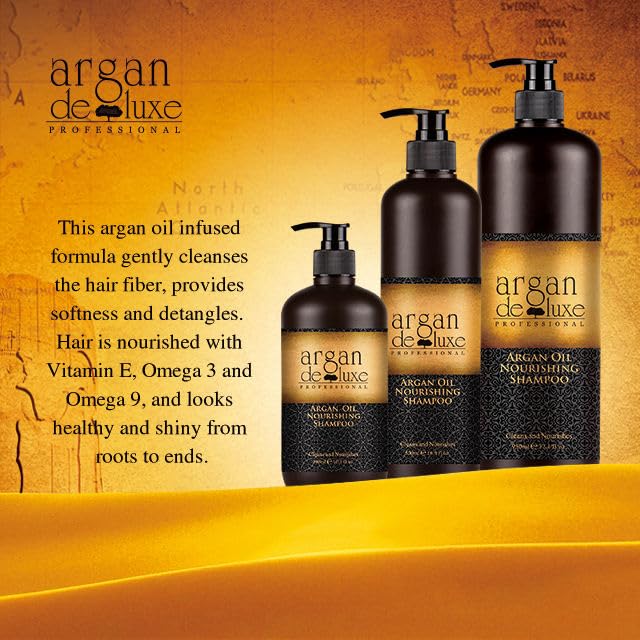 Argan Deluxe Professional Argan Oil Nourishing Hair Care Set for All Hair Types, Shampoo 500ml, Conditioner 500ml, Serum and Body Oil 50ml, 3 Piece Beauty & Personal Care argan deluxe PROFESSIONAL