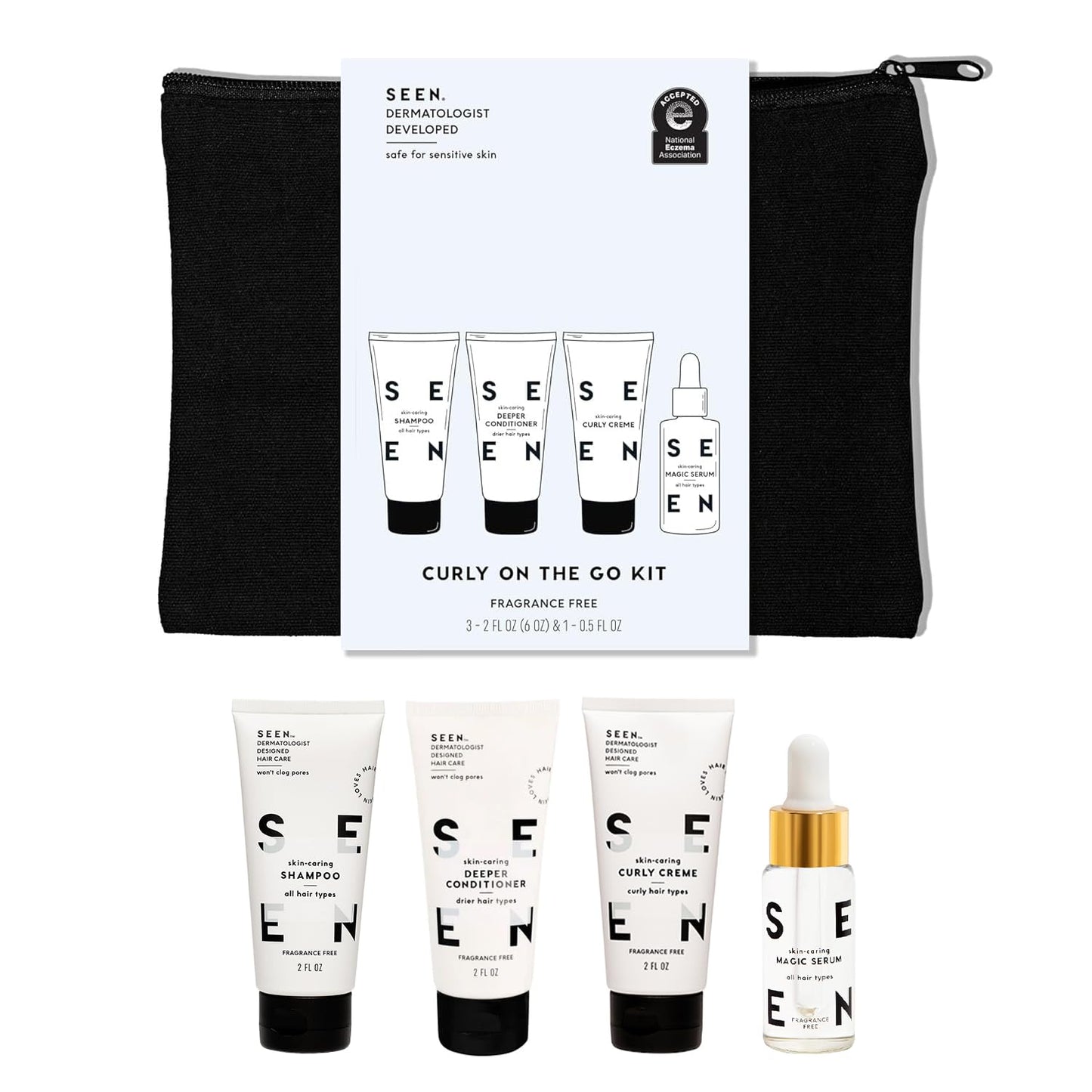 SEEN Curly On The Go Kit, Fragrance Free - Non-Comedogenic & Safe for Sensitive Skin - Curl-Defining Styling Hair Bundle - Anti Frizz - Heat Beauty & Personal Care SEEN