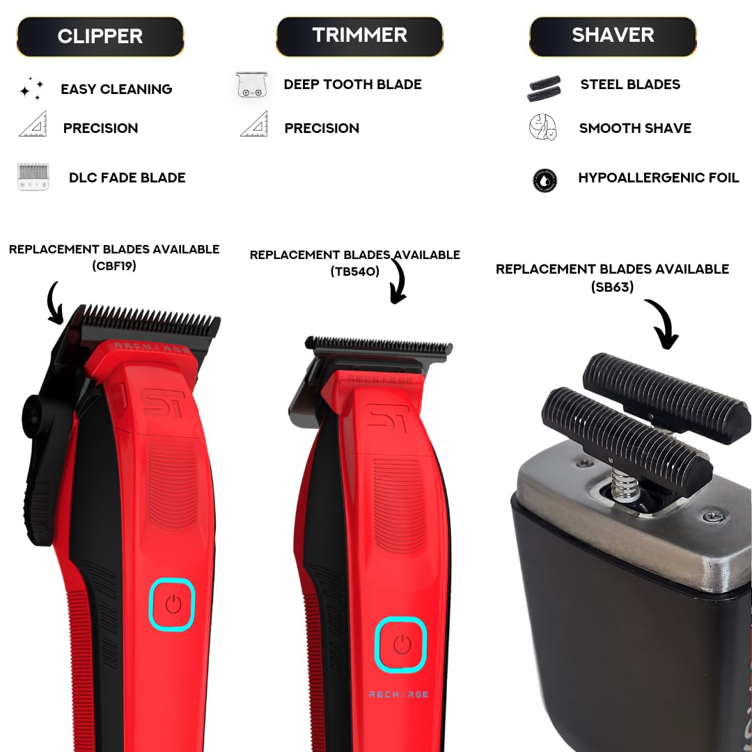 Supreme Trimmer 3-in-1 Recharge Hair Clipper, Beard Trimmer & Crunch Foil Shaver Combo - Removable Batteries, Smart USB Charging Base, Master Barber Beauty and Personal Care Supreme Trimmer