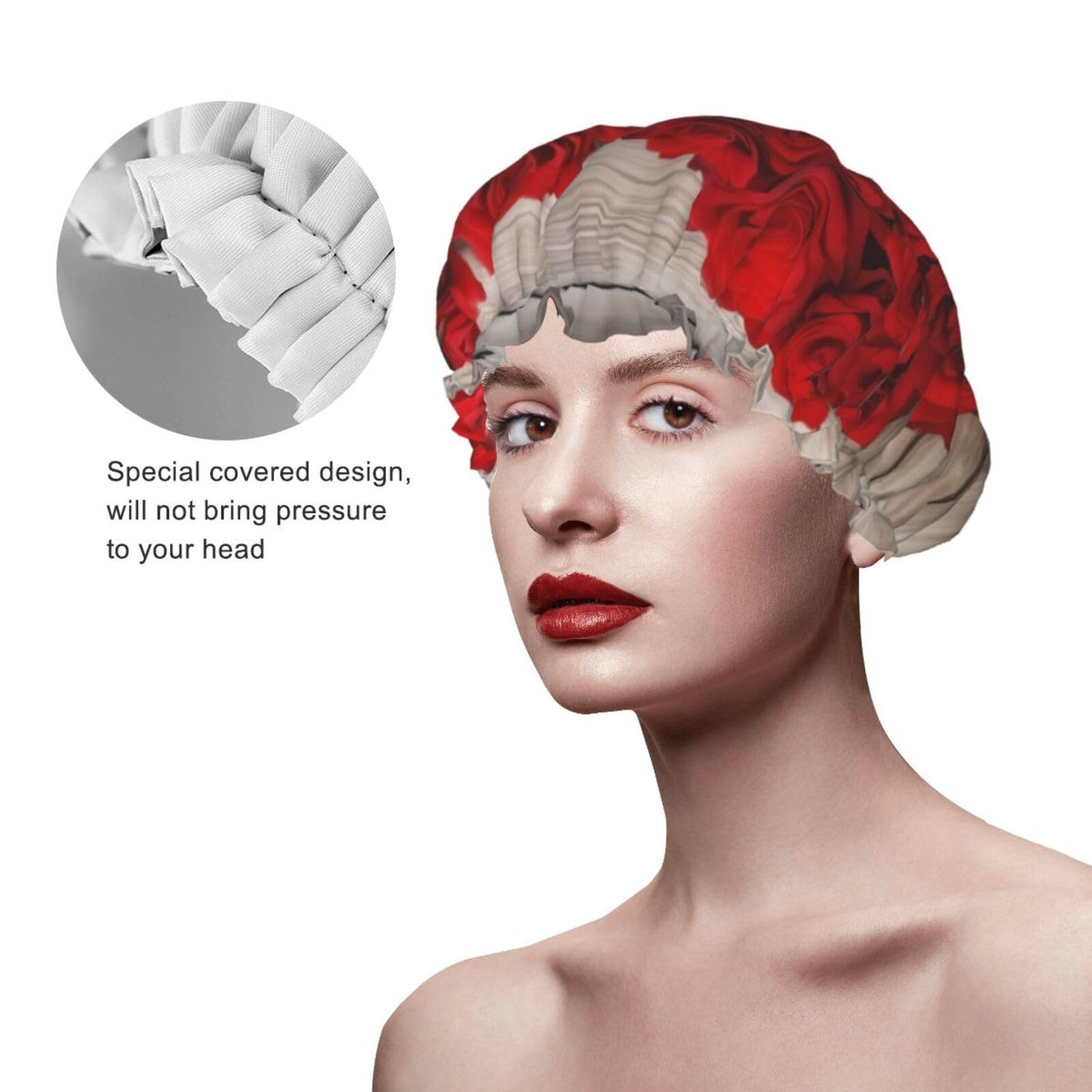 Heart-Shaped Roses Shower Cap for Women Men Large Reusable Shower Bonnet Double-Layer Waterproof Bath Caps Elastic Band Hair Hat for All Hairstyles Beauty and Personal Care BWLHJKE