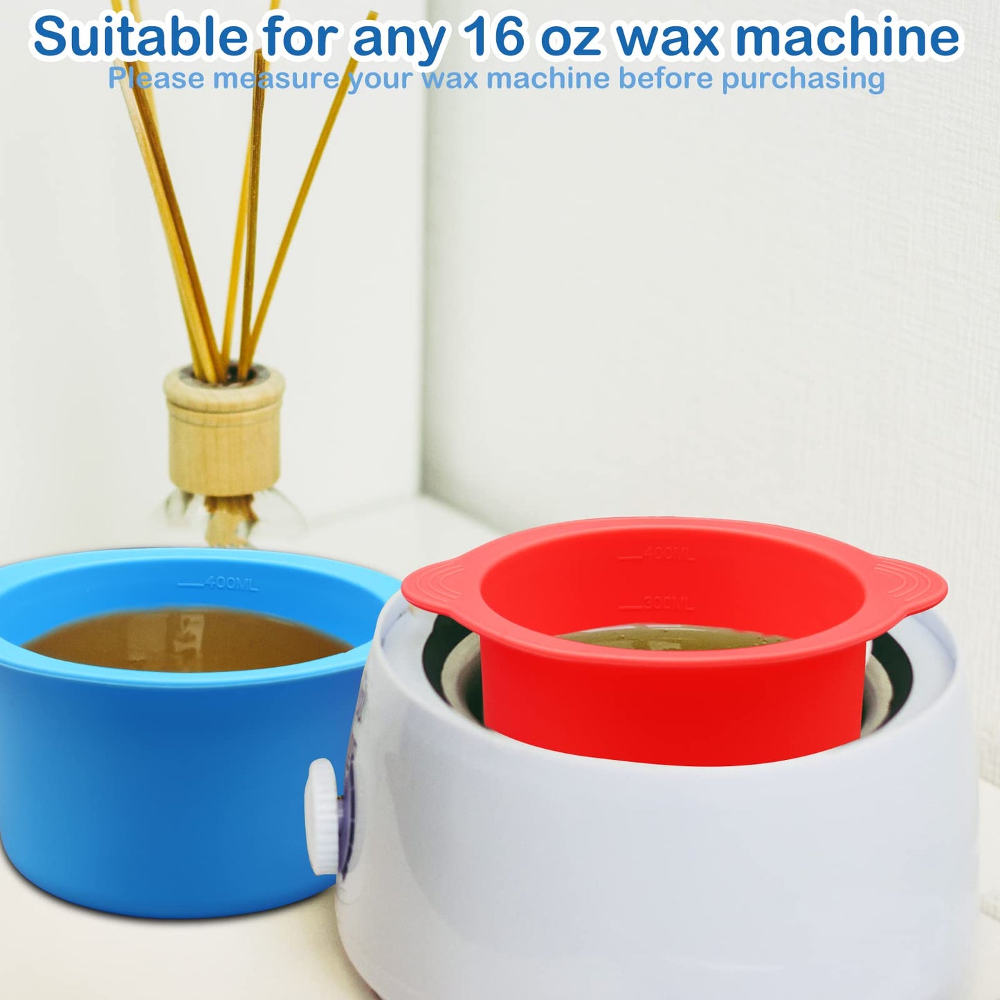 2 Silicone Wax Melt Liners & Non-Stick Reusable Hair Removal Wax Melt Bowls with 2 Sticks for Wax Warmer (Blue, Red) Beauty and Personal Care HINGTAI