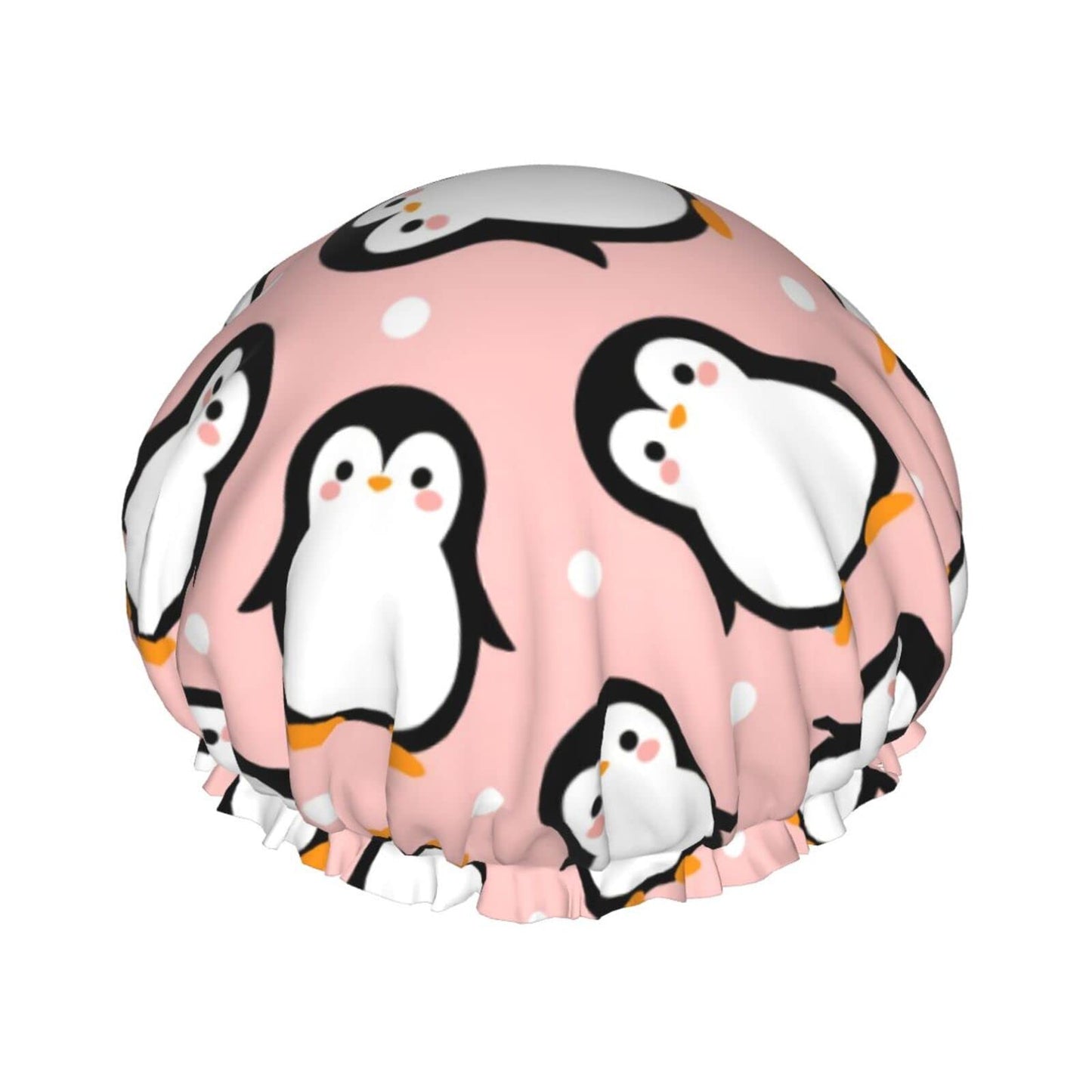 Cute Animal Penguin Shower Cap For Women Adjustable Double Waterproof Layers Bathing Shower Hat Hair Protection Reusable Ladies Spa Salon Shower Hat Beauty and Personal Care SUYGGCK